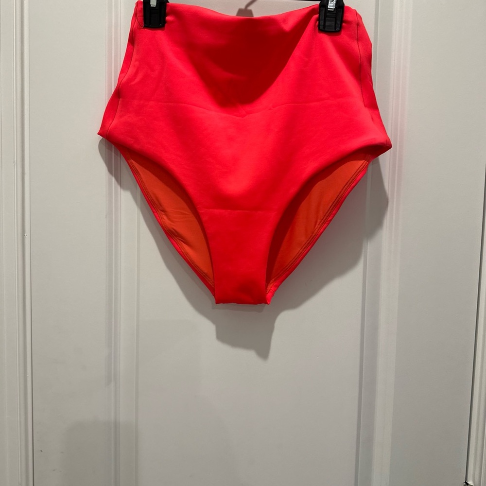 High-Waist Women’s Swim Bottoms in Bright Coral Pink
